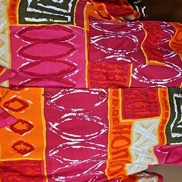 VINTAGE BOBBIE BROOKS BLOUSE LARGE 16/18 SHOULDER PADS RED PINK ORANGE GREEN L - Picture 4 of 8